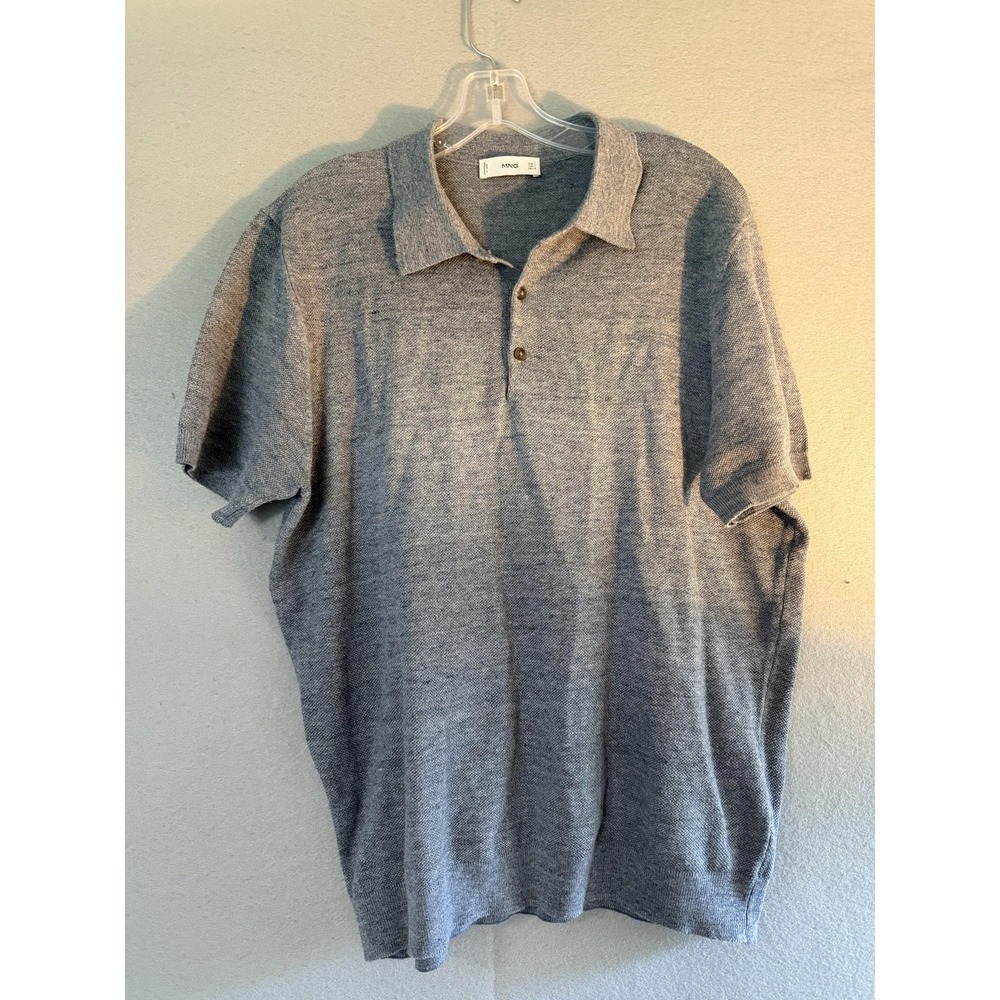 MNG Polo Shirt Mens Large Gray Lightweight Knit Short Sleeve Casual Top